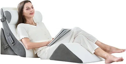 Vista 7 de Juego de 3 almohadas ortopédicas de cuña de espuma viscoelástica 45D para postcirugía para espalda, piernas y rodillas, juego de almohadas