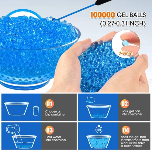 Vista 4 de Juego de 2 bolas de gel eléctricas, juguete automático de salpicaduras de gel con 100000 cuentas de agua ecológicas, juguete de bola de agua