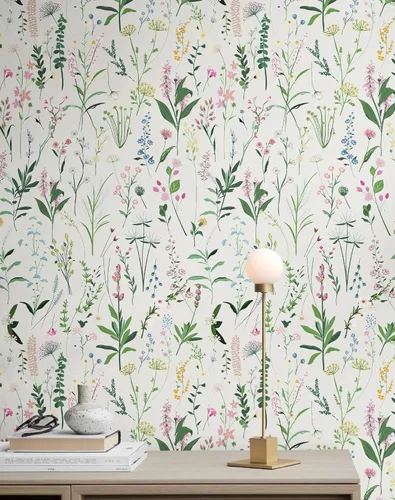 Papel pintado floral JiffDiff despegar y pegar 118" x 17.3" papel pintado para baño papel pintado de flores silvestres papel de contacto de vinilo