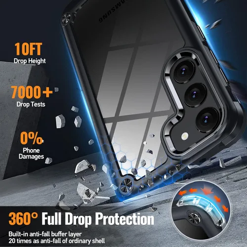 Vista 3 de Oterkin Funda transparente para Galaxy S23, antiamarilleo, protección militar de 10 pies, 2 protectores de pantalla de vidrio templado, 4 bolsas
