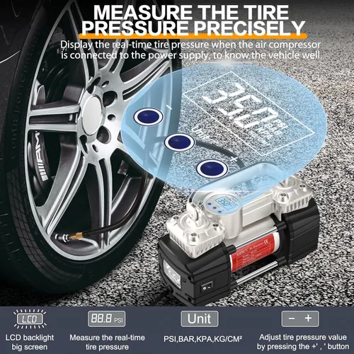 Vista 7 de GSPSCN 6X Faster Inflation Digital Tire Inflator, Portable Toolbox 12V Air Compressor Pump Heavy Duty Dual Cylinders Car Pump,150Psi Auto Shut-Off