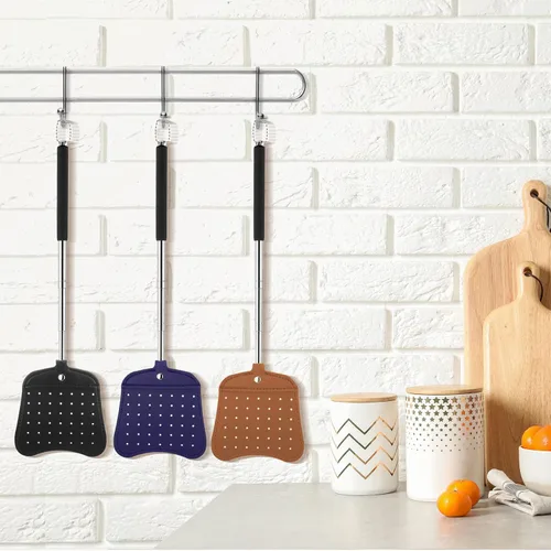 Vista 5 de Foxany Matamoscas de cuero, matamoscas telescópico resistente, paquete flexible de matamoscas manual, matamoscas extensible con mango de metal largo