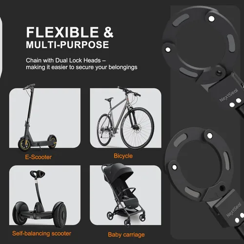 Vista 3 de Candado eléctrico para scooter, cerradura de scooter de alta seguridad, bloqueo sin llave, cerradura de cadena antirrobo de 35.5 pulgadas con llave