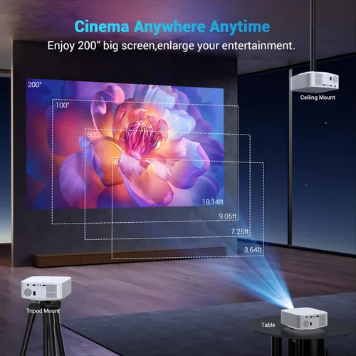 Vista 6 de Mini proyector portátil con enfoque eléctrico, proyector NICPOW Full HD 1080P, proyector de películas Bluetooth con Keystone automático, Bluetooth