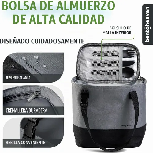 Vista 3 de Bentoheaven Bolsa de almuerzo aislada para el trabajo, materiales duraderos, correa / asa variable, apertura amplia, bolsa de almuerzo más fresca