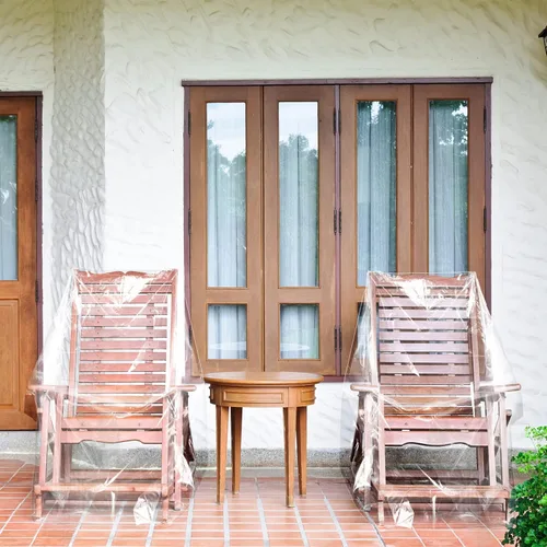 Vista 5 de Tudomro 4 fundas para sillas de plástico para exteriores, impermeables para sillón, transparentes, a prueba de polvo, funda de sofá de plástico