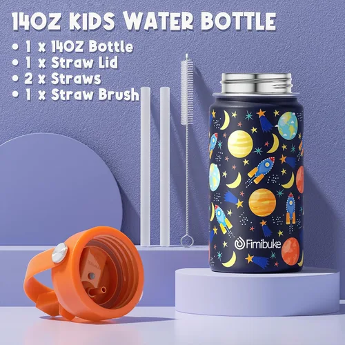 Vista 5 de Fimibuke - Lonchera Bento para niños con 4 compartimentos, bolsa de almuerzo aislada, botella de agua aislada de acero inoxidable, paquete de hielo