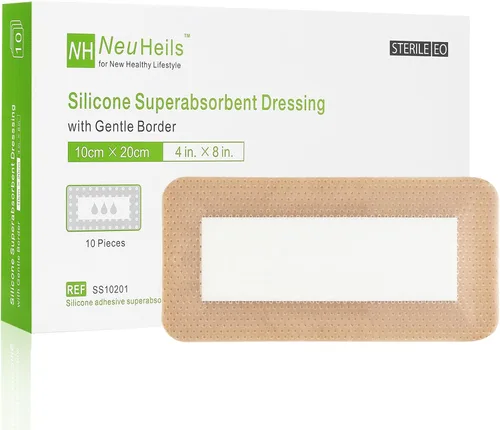 Vista 10 de NeuHeils Apósito de Silicona Súper Absorbente para Heridas 4''x4'' 20 Paquetes, Vendaje Impermeable Autoadhesivo con Almohadilla Ultrasorb