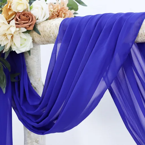 Vista 4 de FANPROMS Cortinas de gasa azul real para arco de boda, cortinas de techo transparentes de 6 yardas para recepción de boda