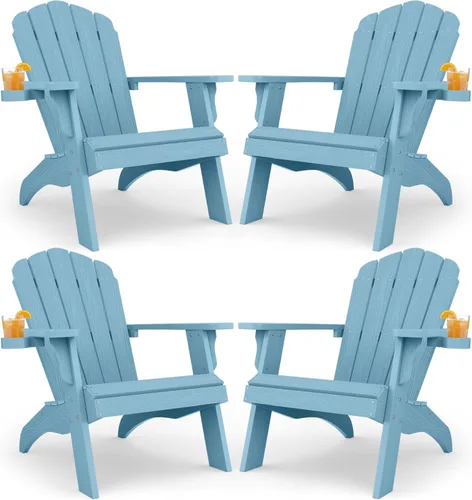 Vista 19 de YEFU Silla Adirondack de gran tamaño con soporte para tazas, silla para fogata de plástico para exteriores, resistente a la intemperie, silla
