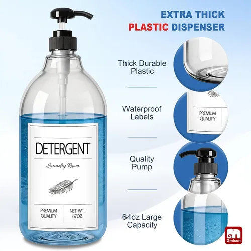 Vista 4 de GMISUN Dispensador de jabón de detergente para ropa, dispensador de detergente líquido para ropa, contenedor para decoración de lavandería