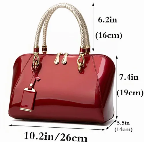 Vista 2 de Bolso bandolera con asa superior para mujer, con diseño de paten brillante Vino