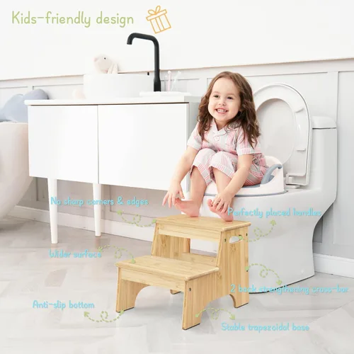 Vista 3 de Forbena Taburete de Baño de Madera para Niños Pequeños, Taburete Resistente de 2 Escalones para Niños para Lavabo de Baño Encimera de Cocina, Madera