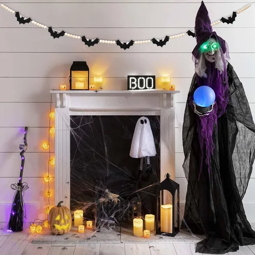 Vista 6 de DAZONGE - Guirnalda de murciélago de fieltro de madera de Halloween para decoraciones de Halloween en interiores