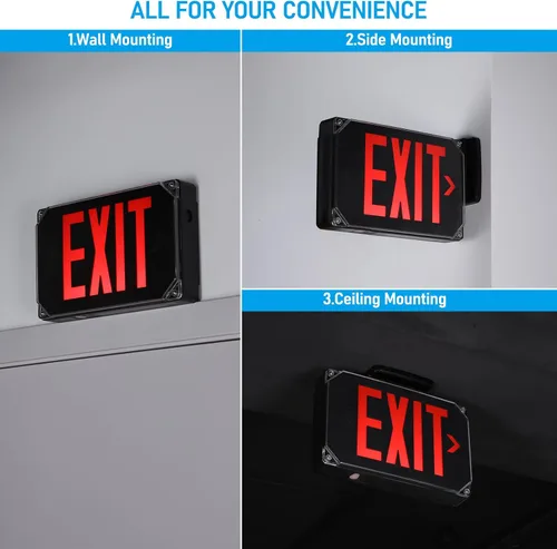 Vista 5 de LEONLITE Señal de salida LED roja, luz de salida de ubicación húmeda con batería de respaldo, certificación UL, iluminación de emergencia cableada