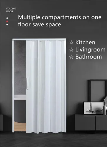 Vista 2 de Puertas de acordeón blancas portátiles de 32 x 80 pulgadas para armario, puerta plegable recortable de PVC de doble capa, puertas plegables Blanco