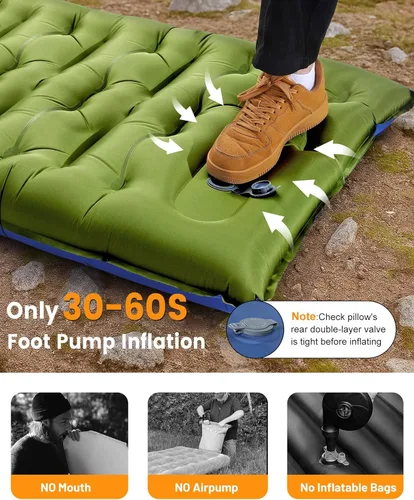 Vista 5 de Colchoneta de dormir para campamento, de 5.9 pulgadas de grosor, con almohada integrada y bomba de pie, almohadilla de dormir autoinflable