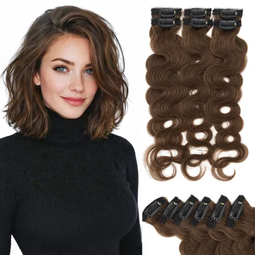 Vista 55 de Rich Choices Extensiones de cabello humano real con clip de 6 piezas, diseño de clip único, extensiones invisibles con clip para cabello corto