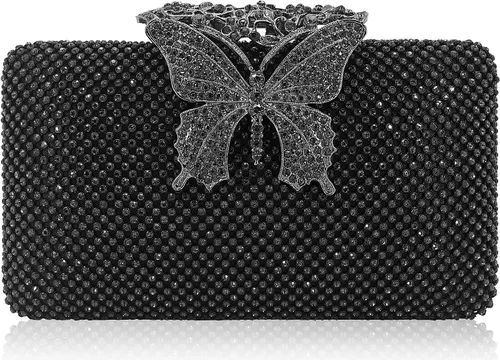 Dexmay - Bolso de noche para mujer con cierre de mariposa y diamantes de imitación