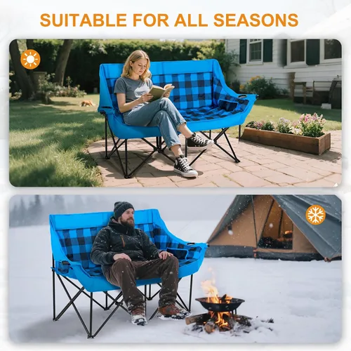Vista 8 de LILYPELLE Silla de campamento doble climatizada para 2 personas, sofá biplaza plegable acolchada de gran tamaño con calefacción de 3 niveles, sofá