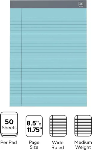 Vista 3 de TRU RED Staples TR57363 Bloc de notas, 8.5 x 11.75 pulgadas, rayas anchas, pasteles, 50 hojas/bloc