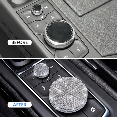 Vista 4 de 2 piezas de accesorios brillantes multimedia pomos de volumen calcomanías de diamantes de imitación compatibles con Cadillac 2023 2022 2021 2020