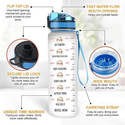 Vista 48 de Hyturtle Botella de agua motivacional personalizada con texto en inglés "I Just Freaking Love Sloths" de 32 onzas, botella de agua con seguimiento