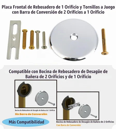 Vista 5 de Artiwell Kit universal de conversión de desagüe de bañera de punta – Kit de recambio de drenaje de bañera con placa frontal de desbordamiento de 1