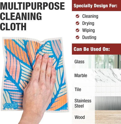 Vista 2 de Eparé Paños suecos para cocina – Paquete de 8 paños suecos absorbentes – Paños desechables para lavar platos – Paños de cocina lavables – Paños