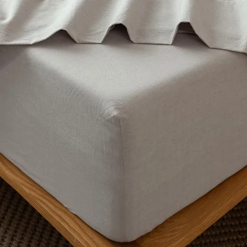 Vista 15 de MooMee Sábana bajera ajustable de solo 100% algodón lavado con textura parecida al lino, transpirable, duradera, suave, cómoda, bolsillo profundo