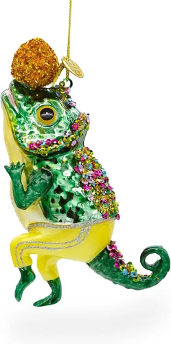 Vista 2 de Adorno navideño de cristal soplado de lagarto camaleón colorido