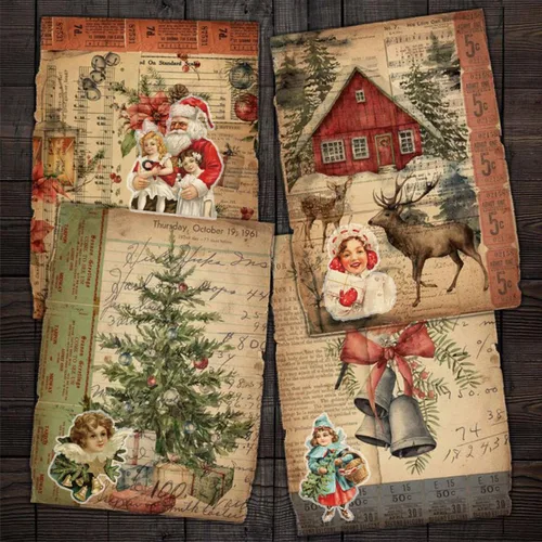 Vista 4 de 100 Piezas Calcomanías de Navidad Sin Repetición Retro Papá Noel Calcomanías Decoración Navideña, Calcomanía Impermeable de Vacaciones para Álbum