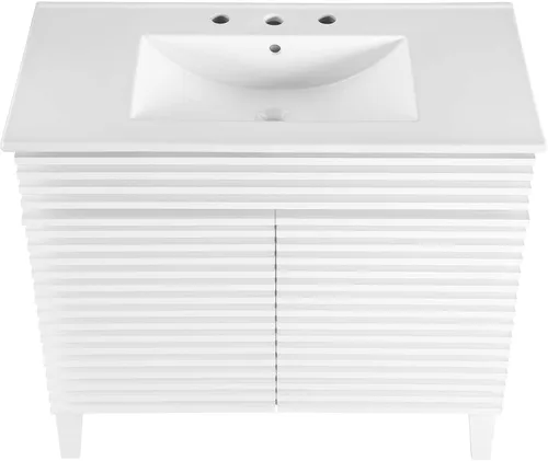 Vista 147 de Modway Render - Tocador de baño de 36 pulgadas en blanco nogal Nogal / fregadero blanco