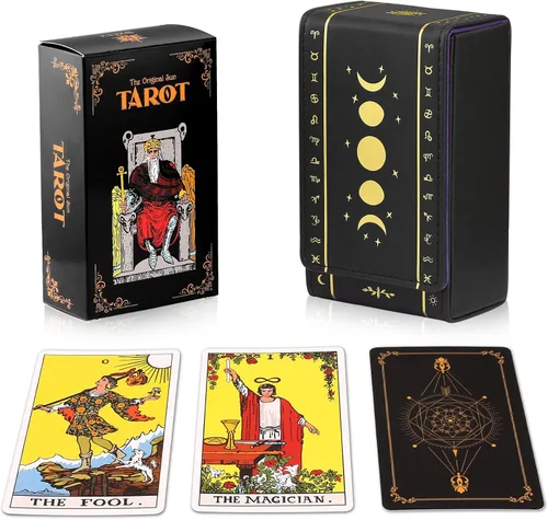 Vista 8 de Tarot Tarot Tarot, estuche de cuero para cartas de tarot, adecuado para cartas de tarot de tamaño estándar (2.75 x 4.75 pulgadas), diseño de fase