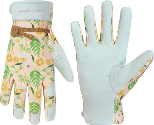 Vista 17 de HANDLANDY Work Gloves for Women, Breathable Leather Gardening Glove for Yard Maintenance, Hand Protection with Touch Screen