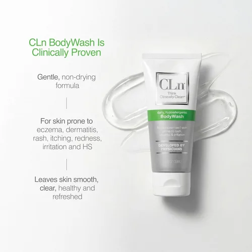 Vista 5 de CLn® BodyWash – Gel corporal que no reseca conservado con hipoclorito de sodio, para pieles comprometidas propensas a eccema, dermatitis, sarpullido