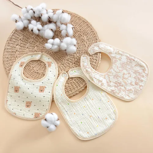 Vista 8 de MUKIN Baberos de muselina para bebé, toallas de alimentación de algodón, cierre a presión ajustable, varios estampados, paquete de 10