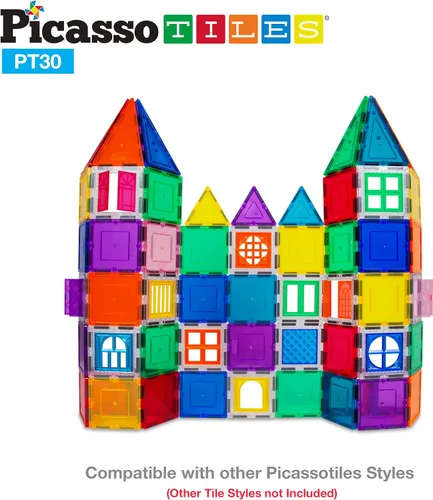 Vista 3 de PicassoTiles Juego de 30 piezas de bloques magnéticos con clip para ventana y puerta azulejos magnéticos azulejos de construcción juguetes