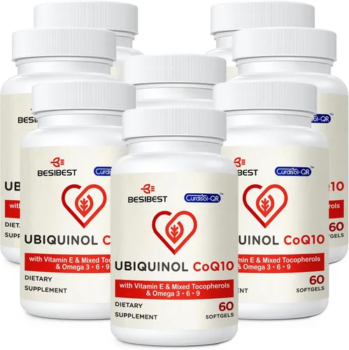 Ubiquinol CoQ10-600mg-Cápsula blanda, suplemento activo de ubiquinol Coq10 con vitamina E y Omega 3, 6, 9, alta absorción, coenzima Q10, potente