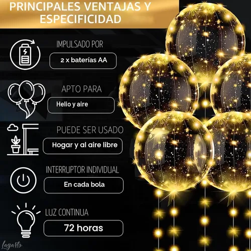 Vista 5 de 10 globos LED iluminados para fiestas, globo transparente de 18 pulgadas con cadena de luces doradas e interruptor individual, decoraciones