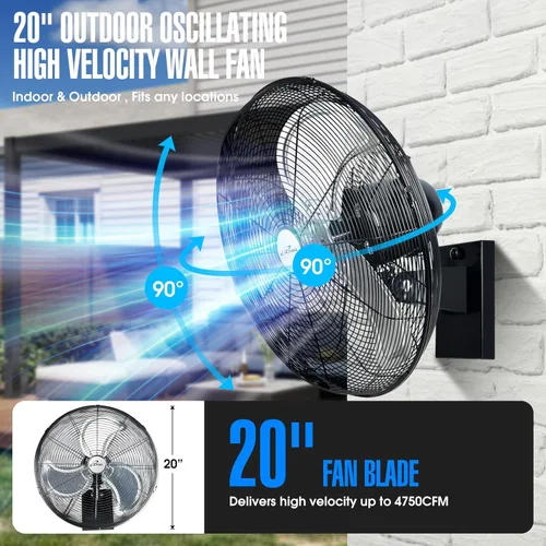 Vista 2 de iLiving Ventilador de pared oscilante de alta velocidad para exteriores de 20 pulgadas con motor resistente a la intemperie de 4750 CFM, ajuste