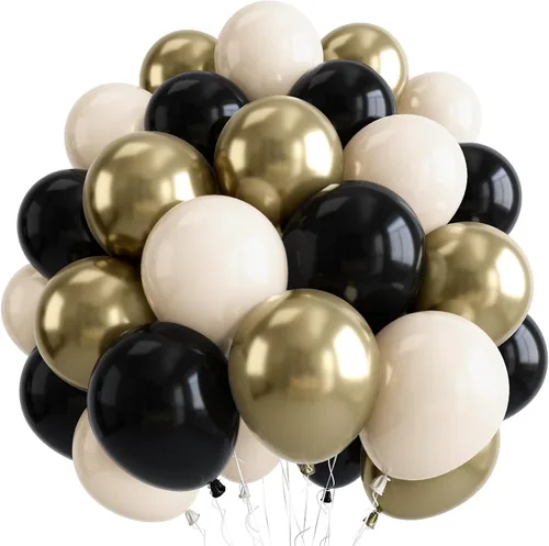 50 globos de color negro y blanco champán dorado para decoraciones de