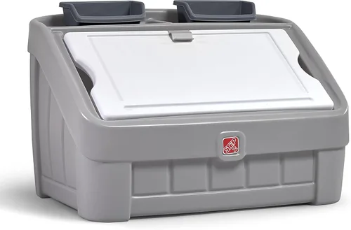 Step2 Caja de juguetes y tapa de arte 2 en 1, contenedor y organizador de juguetes para niños, caballete y cofre en uno, hecho de plástico duradero,