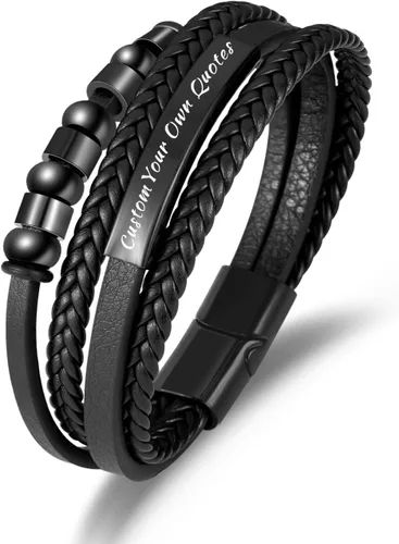 Vista 8 de Pulseras táctiles personalizadas de larga distancia para parejas, pulseras de amor tejidas de cuero negro de múltiples capas Joyas a juego