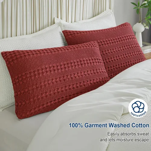 Vista 19 de PHF - Fundas de almohada 100% algodón con tejido gofre europeo, 26 x 26 pulgadas, 2 unidades para decoración elegante del hogar, para cama, sin