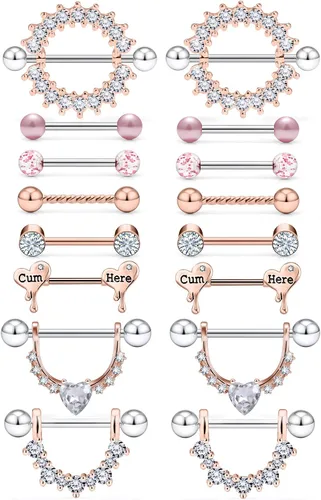 Cisyozi Joyería redonda de 14 G con forma de corazón de circonita cúbica Anillo de lengua de acero inoxidable para pezón para mujer, 0.55 pulgadas,