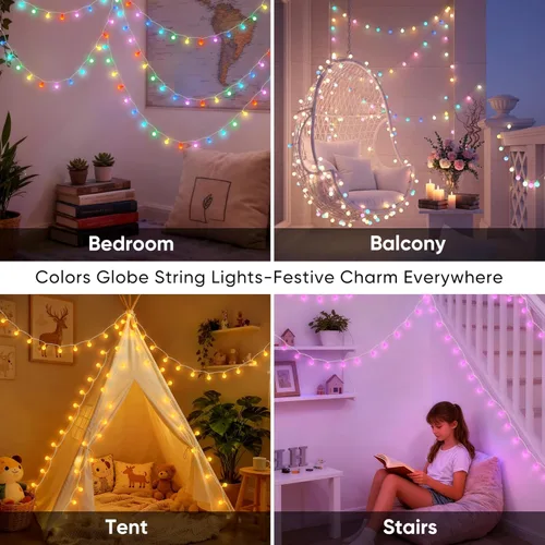 Vista 7 de OMIKA Guirnalda de luces de 20 pies, 40 LED de 24 colores cambiantes, funciona con pilas, luces de Navidad alimentadas por USB, cadena de luces