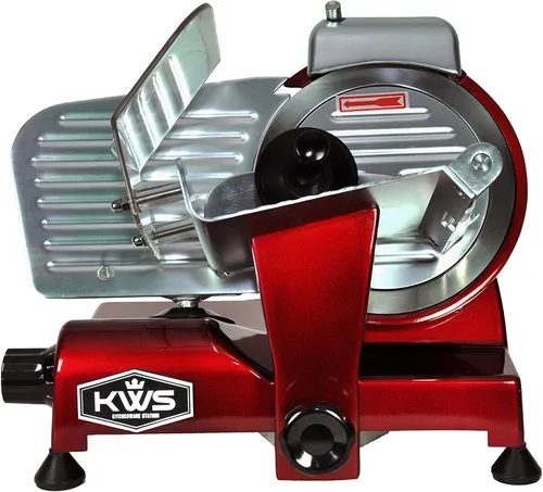 Vista 2 de KWS MS-6RS Premium - Rebanadora Eléctrica de 200W con Cuchilla de Acero Inoxidable Roja de 7.67 Pulgadas, Rebanadora de Alimentos para Carne