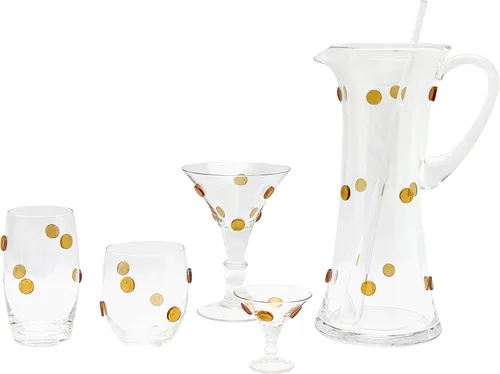 Vista 4 de GAC Great American Classics Vasos altos de base pesada con diseño de lunares dorados, juego de 4, 14 onzas