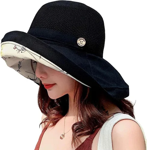 Vista 9 de Sombrero de malla para el sol para mujer, plegable, de ala ancha, protección UV, protección UV, para playa, con correa para la barbilla Beige